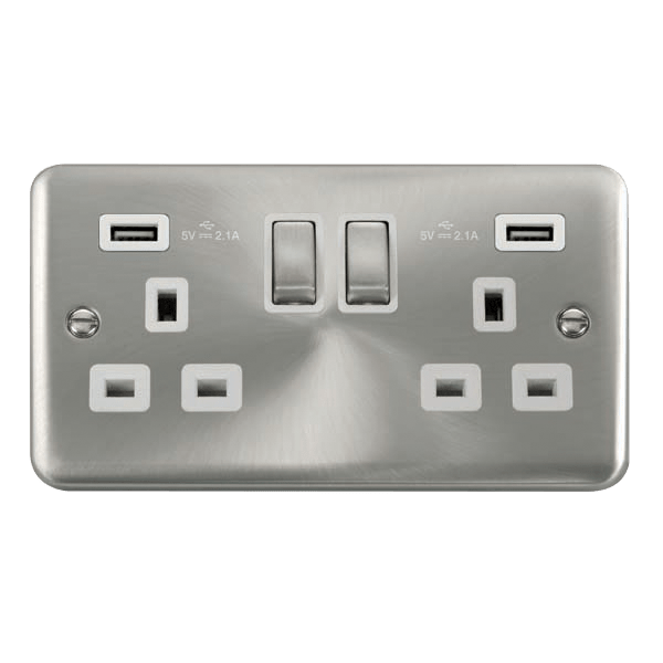 Click Deco Plus Satin Chrome 13A Double USB Socket DPSC580WH