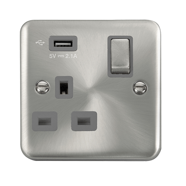 Click Deco Plus Satin Chrome 13A Single USB Socket DPSC571UGY