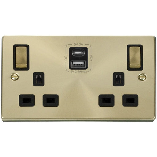 Click Deco Satin Brass 13A Double A+C USB Socket VPSB586BK Available from RS Electrical Supplies