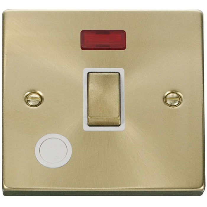 Click Deco Satin Brass 20A Double Pole Switch with Neon and Flex VPSB523WH Available from RS Electrical Supplies