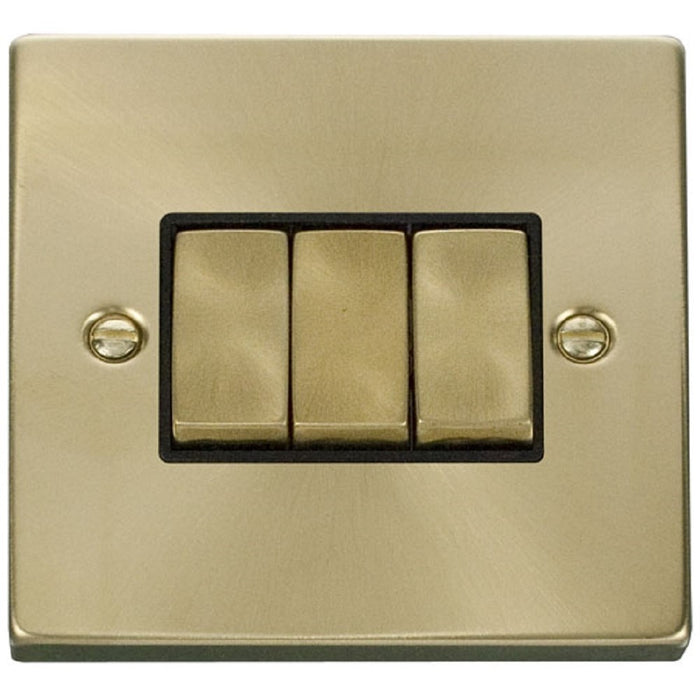 Click Deco Satin Brass 3G Light Switch VPSB413BK Available from RS Electrical Supplies