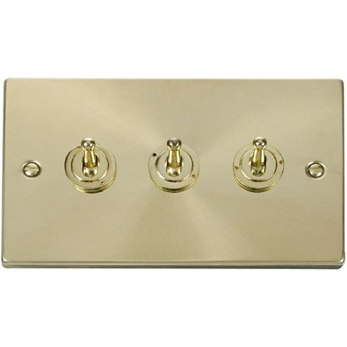 Click Deco Satin Brass 3G Toggle Switch VPSB423 Available from RS Electrical Supplies