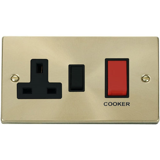 Click Deco Satin Brass 45A Cooker Switch with 13A Socket VPSB204BK Available from RS Electrical Supplies