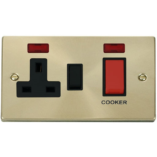 Click Deco Satin Brass 45A Cooker Switch with 13A Socket VPSB205BK Available from RS Electrical Supplies