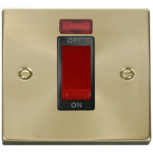 Click Deco Satin Brass 45A Cooker Switch with Neon VPSB201BK Available from RS Electrical Supplies