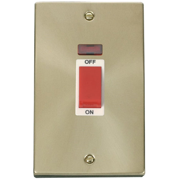 Click Deco Satin Brass 45A Cooker Switch with Neon VPSB203WH Available from RS Electrical Supplies