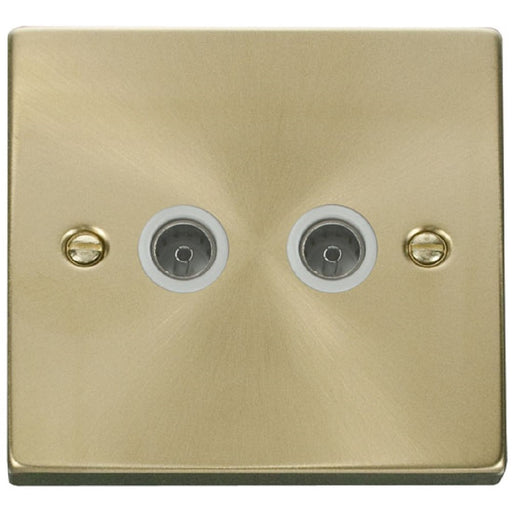 Click Deco Satin Brass Double TV Socket VPSB066WH Available from RS Electrical Supplies