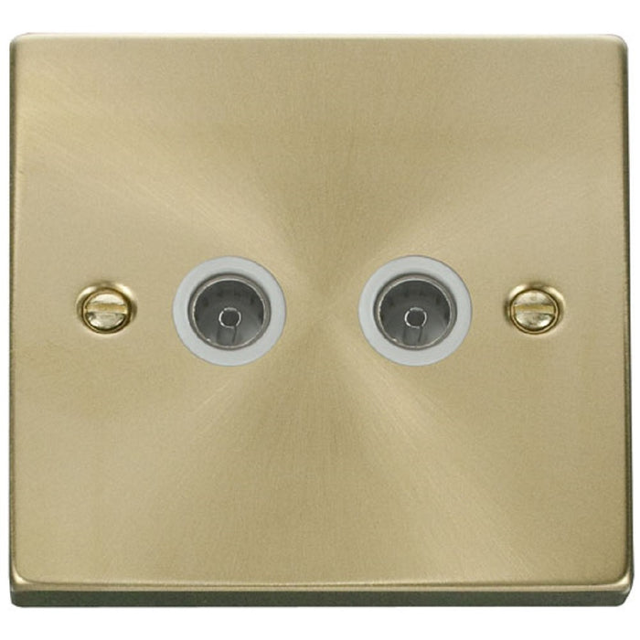 Click Deco Satin Brass Double TV Socket VPSB066WH Available from RS Electrical Supplies