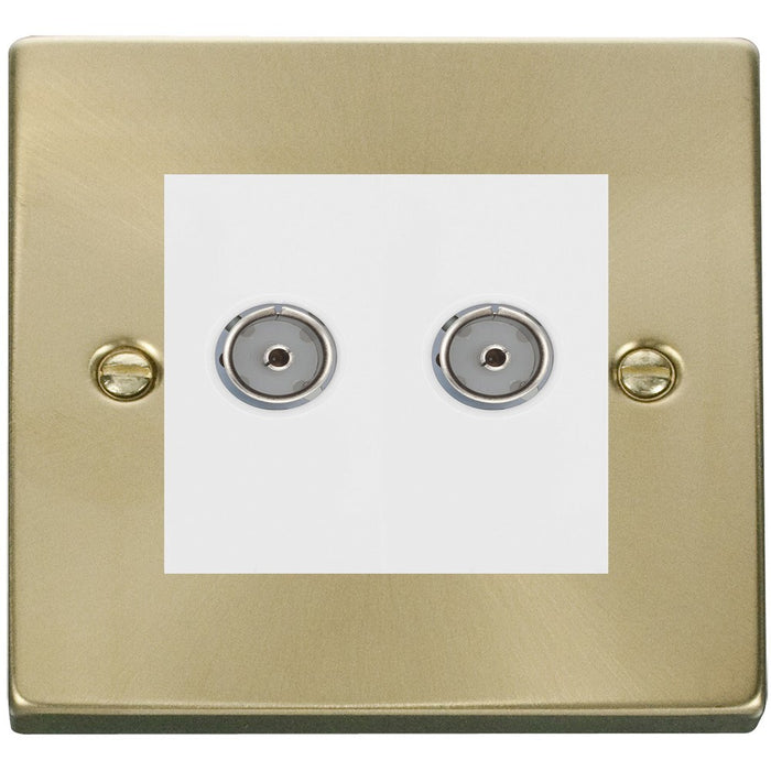 Click Deco Satin Brass Double Isolated TV Socket VPSB159MWH Available from RS Electrical Supplies