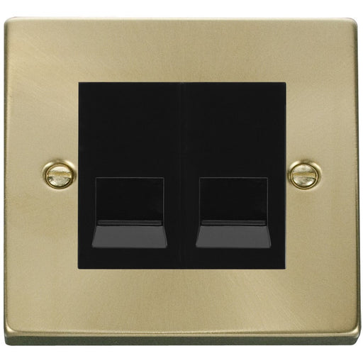 Click Deco Satin Brass Double Slave Telephone Socket VPSB126MBK Available from RS Electrical Supplies