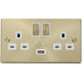 Click Deco Satin Brass 13A Double USB Socket VPSB570WH Available from RS Electrical Supplies