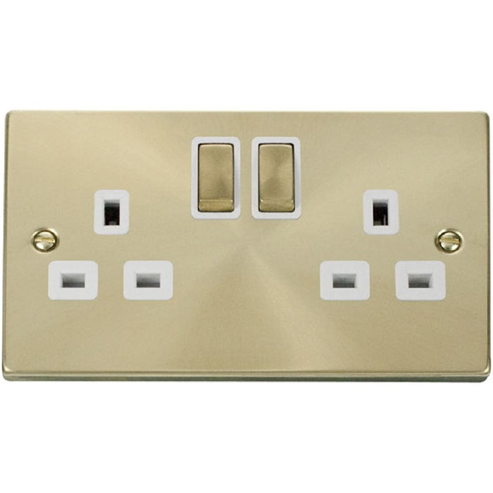 Click Deco Satin Brass 13A Double Socket VPSB536WH Available from RS Electrical Supplies