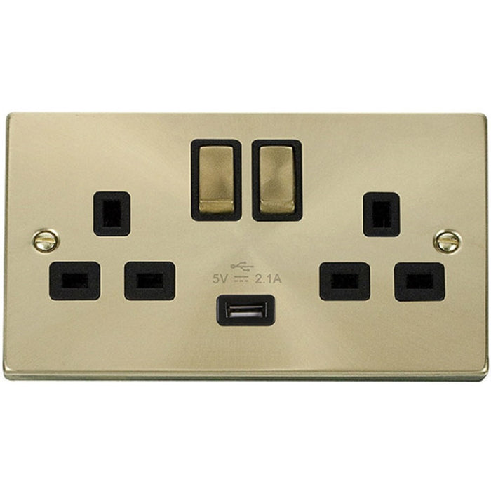 Click Deco Satin Brass 13A Double USB Socket VPSB570BK Available from RS Electrical Supplies