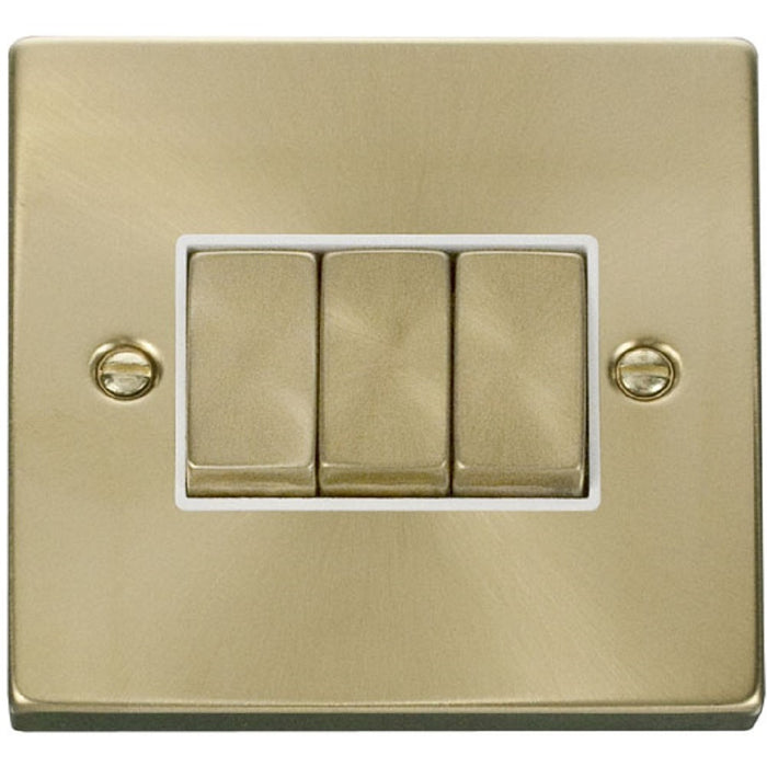 Click Deco Satin Brass 3G Light Switch VPSB413WH Available from RS Electrical Supplies