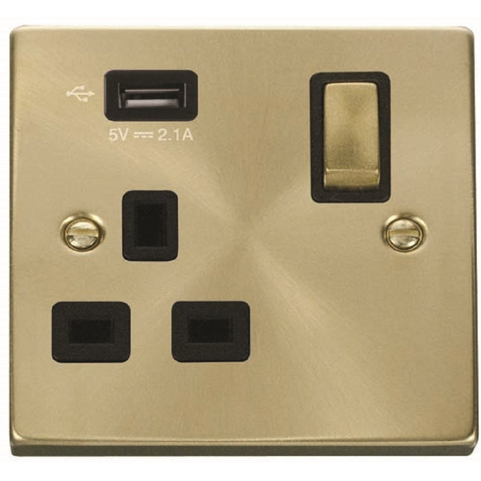 Click Deco Satin Brass 13A Single USB Socket VPSB571UBK Available from RS Electrical Supplies