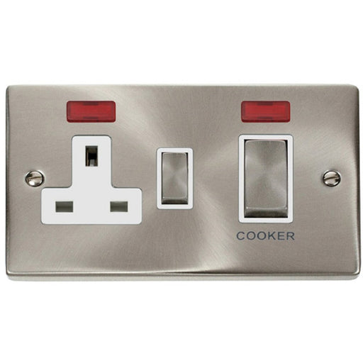 Click Deco Satin Chrome 45A Cooker Switch with 13A Socket VPSC505WH Available from RS Electrical Supplies