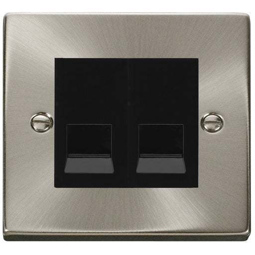 Click Deco Satin Chrome Double Master Telephone Socket VPSC121MBK Available from RS Electrical Supplies