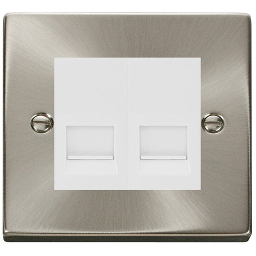 Click Deco Satin Chrome Double Master Telephone Socket VPSC121MWH Available from RS Electrical Supplies