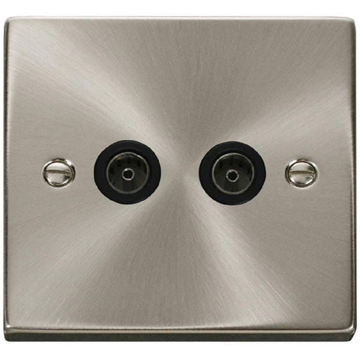 Click Deco Satin Chrome Double TV Socket VPSC066BK Available from RS Electrical Supplies