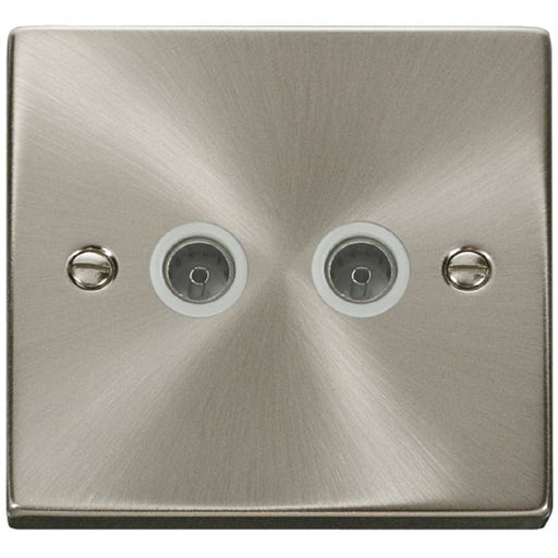 Click Deco Satin Chrome Double TV Socket VPSC066WH Available from RS Electrical Supplies