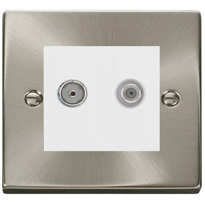 Click Deco Satin Chrome Isolated Coax & Satellite Socket VPSC157MWH Available from RS Electrical Supplies