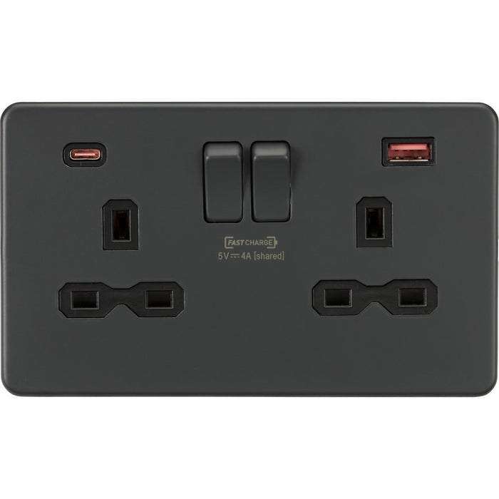 Knightsbridge Screwless Anthracite Double A+C USB Socket SFR9909AT Available from RS Electrical Supplies