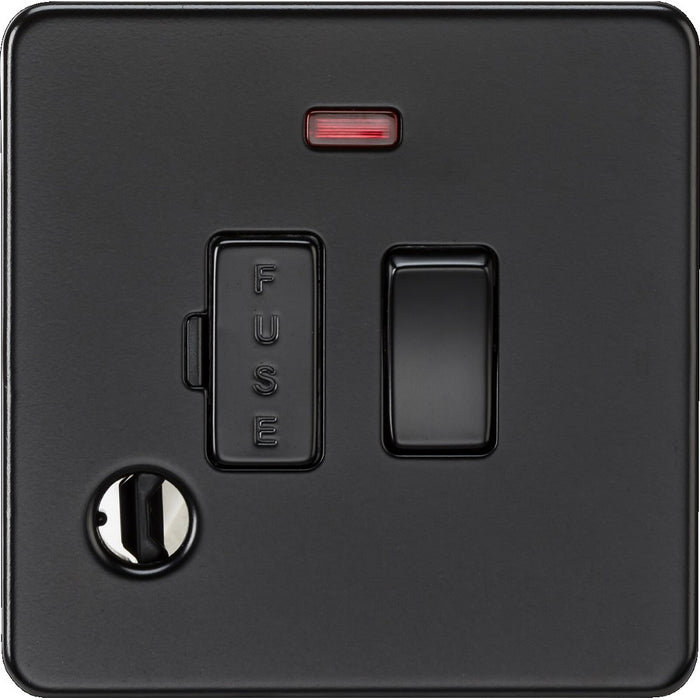 Knightsbridge Screwless Matt Black 13A Switched Spur with Neon & Flex Outlet SF6300FMBB Available from RS Electrical 