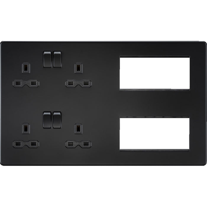 Knightsbridge Screwless Matt Black Double Socket Combination Plate SFR298MBB Available from RS Electrical 