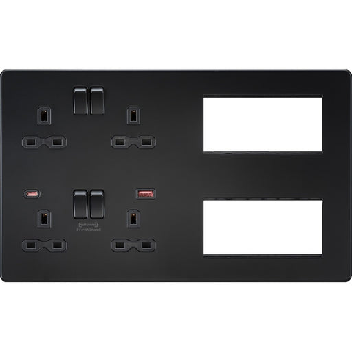 Knightsbridge Screwless Matt Black Double Socket Combination Plate SFR998MBB Available from RS Electrical 