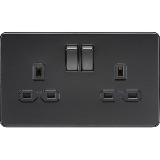 Knightsbridge Screwless Matt Black Double Socket SFR9000MBB Available from RS Electrical 