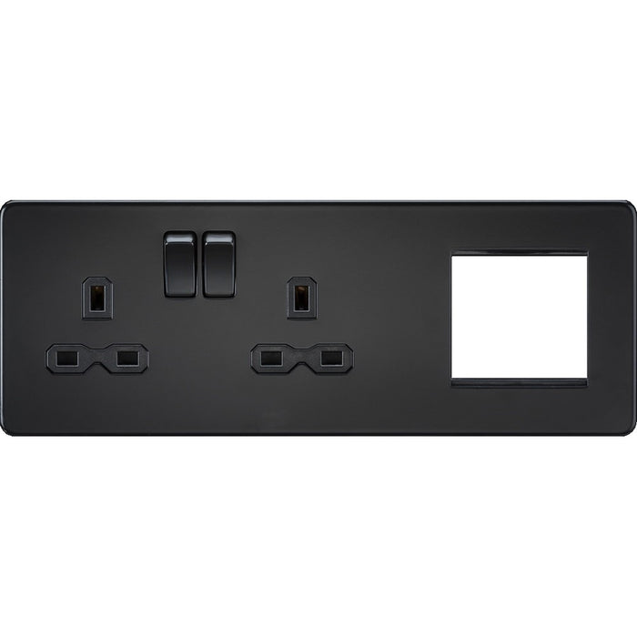 Knightsbridge Screwless Matt Black Double Socket with 2G Euro Plate SFR192LMBB Available from RS Electrical 