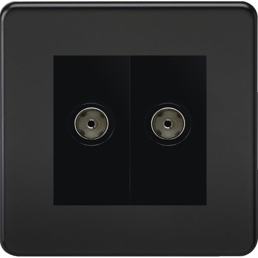 Knightsbridge Screwless Matt Black Double TV Socket SF0200MMBB Available from RS Electrical 