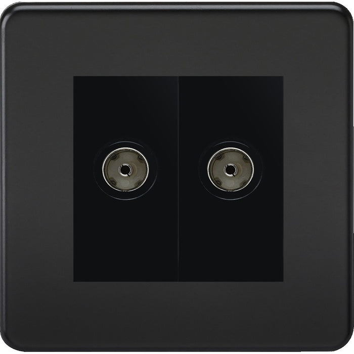 Knightsbridge Screwless Matt Black Double TV Socket SF0200MMBB Available from RS Electrical 