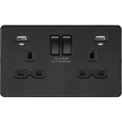 Knightsbridge Screwless Matt Black Double USB Socket with Neon SFR9904NMBB Available from RS Electrical 