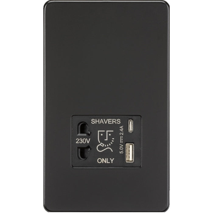 Knightsbridge Screwless Matt Black Shaver Socket with USB SF8909MB Available from RS Electrical 