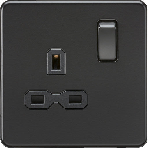 Knightsbridge Screwless Matt Black Single Socket SFR7000MBB Available from RS Electrical 