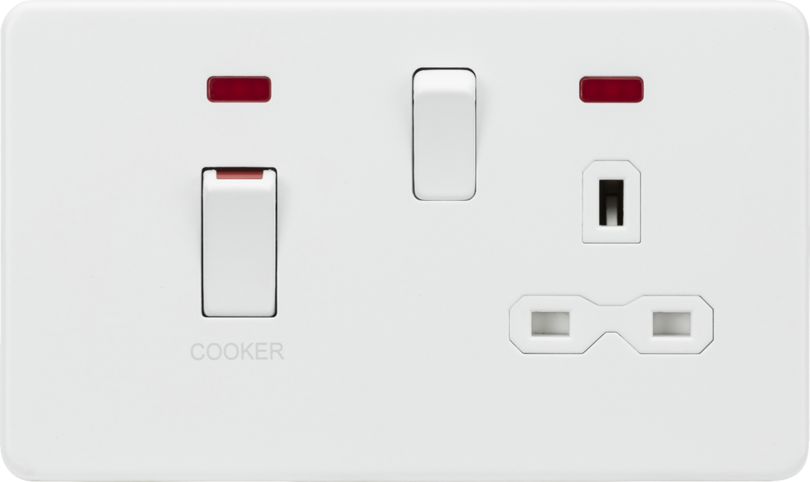 Knightsbridge Screwless Matt White 45A Cooker Switch with Neon SFR83MNMWAvailable from RS Electrical