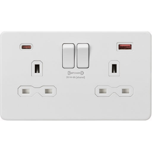 Knightsbridge Screwless Matt White Double A+C USB Socket SFR9945MWAvailable from RS Electrical