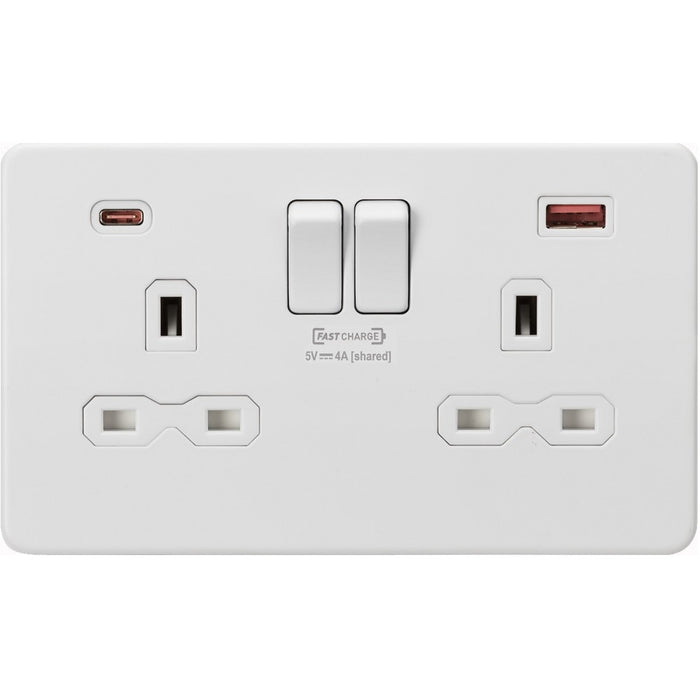 Knightsbridge Screwless Matt White Double A+C USB Socket SFR9945MWAvailable from RS Electrical