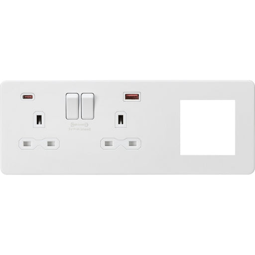 Knightsbridge Screwless Matt White Double Socket with 2G Euro Plate SFR992LMWAvailable from RS Electrical