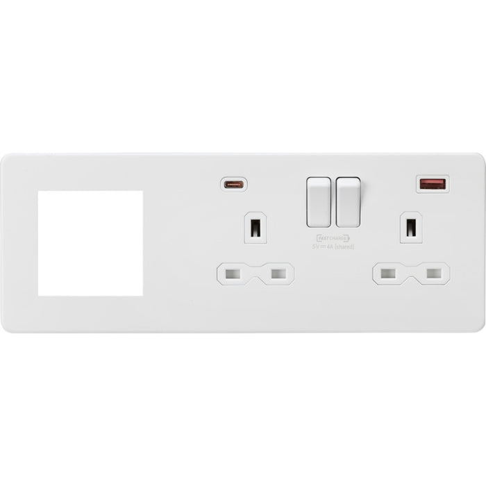 Knightsbridge Screwless Matt White Double Socket with 2G Euro Plate SFR992RMWAvailable from RS Electrical