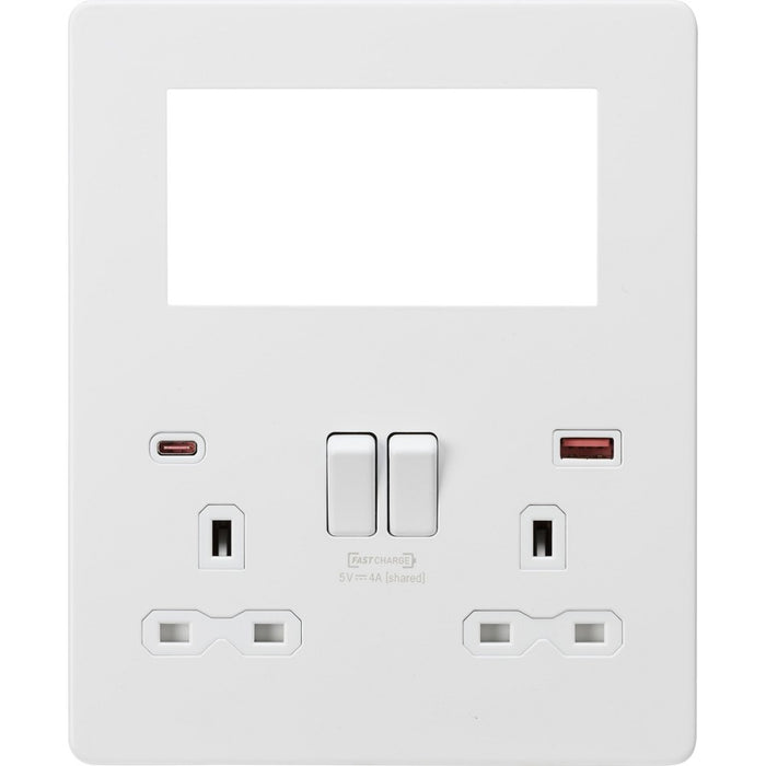 Knightsbridge Screwless Matt White Double Socket with 4G Euro Plate SFR994MWAvailable from RS Electrical