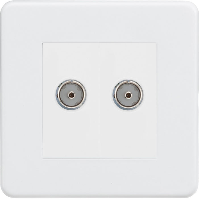 Knightsbridge Screwless Matt White Double TV Socket SF0200MMWAvailable from RS Electrical