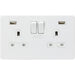 Knightsbridge Screwless Matt White Double USB Socket SFR9224MWAvailable from RS Electrical