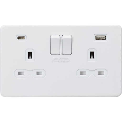 Knightsbridge Screwless Matt White Double USB Socket SFR9940MWAvailable from RS Electrical