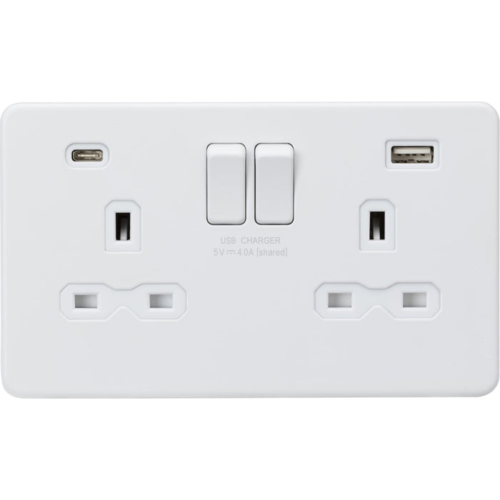 Knightsbridge Screwless Matt White Double USB Socket SFR9940MWAvailable from RS Electrical