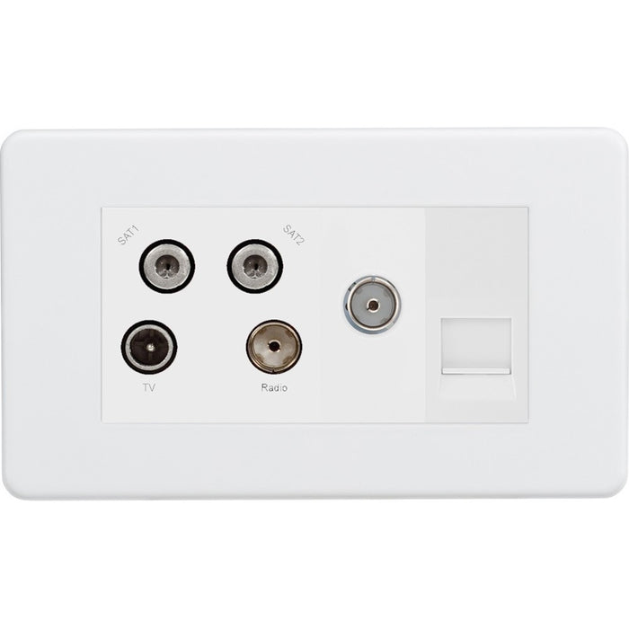 Knightsbridge Screwless Matt White Quadplex Combination TV Socket SF0600MMWAvailable from RS Electrical