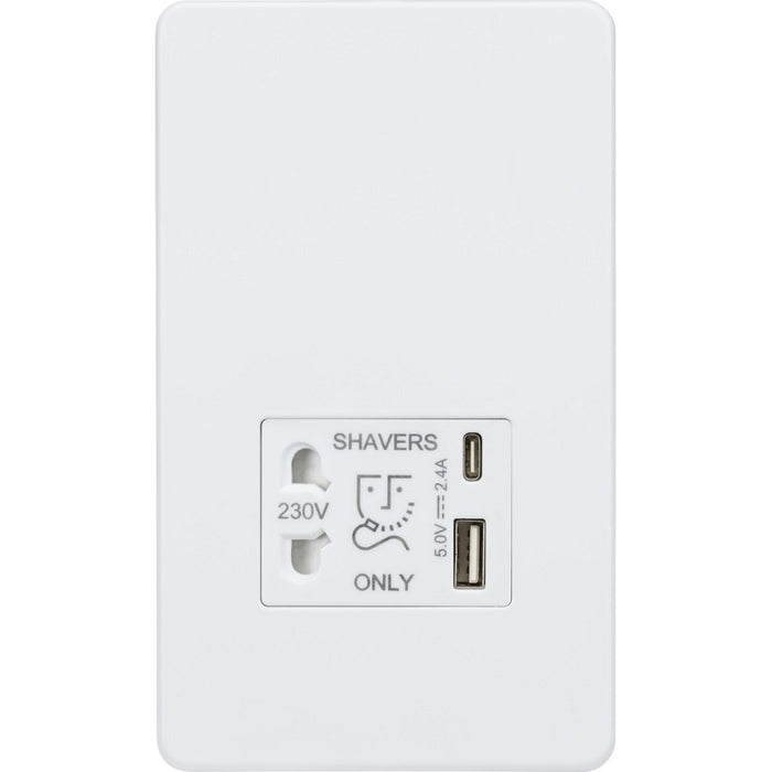 Knightsbridge Screwless Matt White Shaver Socket with USB SF8909MWAvailable from RS Electrical