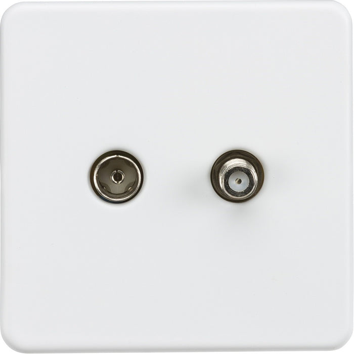 Knightsbridge Screwless Matt White TV and Satellite Socket SF0140MWAvailable from RS Electrical