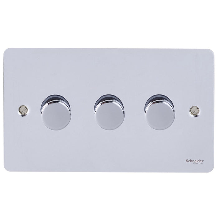 Schneider Ultimate Flat Plate Polished Chrome 3G 2W LED 150W Dimmer Switch GU6232LMPC